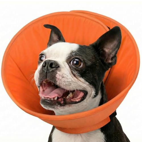 Image of Adjustable Dog Cones, Soft Cone for Dogs to Stop Licking | Dog Cone Alternative for Small Dogs, Pet Recovery Collar After Surgery with Quick Release Buckle, Orange S