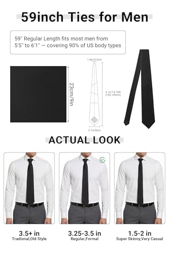 Image of HISDERN Mens Ties Solid Color Ties for Men Formal Necktie with Pocket Square Set Satin Silk Neck Tie Handkerchiefs Set