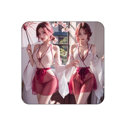 セクシー 巫女 コスプレ 神社 和服 和装 浴衣 白×赤 フルセット 和風 ベビードール ランジェリー 正月 エロい 透け透け レース 刺繍 誘惑 小悪魔 仮装 過激 衣装 レディース コスチューム - 画像1