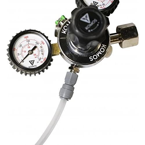 KOMOS® Dual Gauge CO2 Regulator | 0–60 PSI | 1/4" Flare Fitting | 65 psi PRV | Duotight Adapter Fitting Included