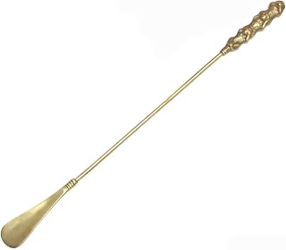 Shoe Horn Long Handle Brass Three Wise Monkeys Figured Shoehorn Handmade Shoe Horn For Men Women, Yellow, Large