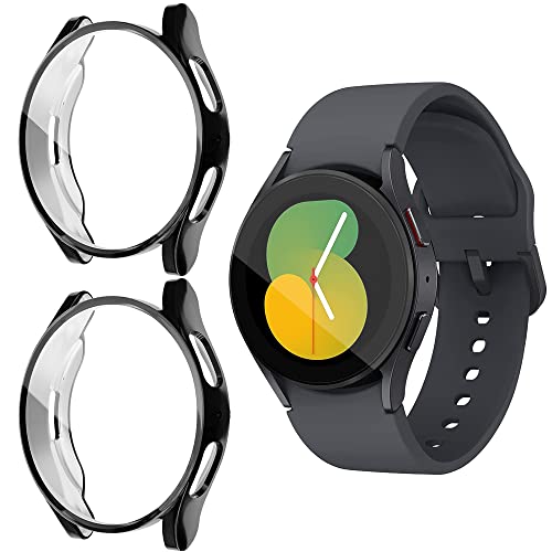 Cover 2 Pezzi Compatibile con Samsung Galaxy Watch 5 40mm Con Pellicola Protettiva Protezione Ultra Sottile Custodia Morbida Custodiain per 5 40mm-Nero+Nero tpu