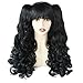JoneTing Black Wig with Bangs for Costume Black Wig Cosplay Lolita Wigs With Long Curly Wig