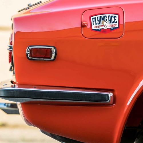Image of Peanuts Snoopy Flying Ace Pilot Lounge Adhesive Vinyl Decal - Fun Snoopy Sticker for Travel Gear, Suitcase, or Car