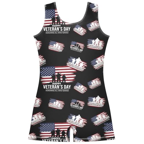 KOCOART Veterans Day Soldier Girls Gymnastics Leotard 3-4T Honoring All Who Served One-Piece Pro Kids Unitard Biketards with Shorts for Kids Workout Performance