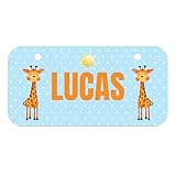 Personalized Stroller Name Tag, Customized Mini Sign Multi Use, Bike Bicycle Mini Plate Licence ID Sign For Baby, Toddler or Kid, Girl’s or Boy’s (Giraffe)