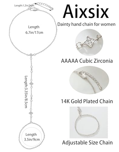 Gold Bracelets for Women 14K Gold Plated Hand Chain Bracelet Dainty Trendy Ring Chain Bracelet Charm Link Adjustable Cubic Zirconia Hand Bracelets Jewelry Gifts for Women