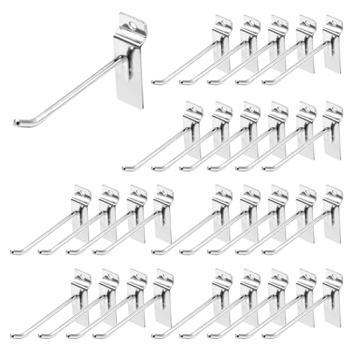 Yauhar 30Pcs 4 Inch Silver Slatwall Panel Hooks, Heavy Duty
