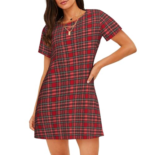 Chemise de nuit à manches courtes anti transpiration carreaux rouge