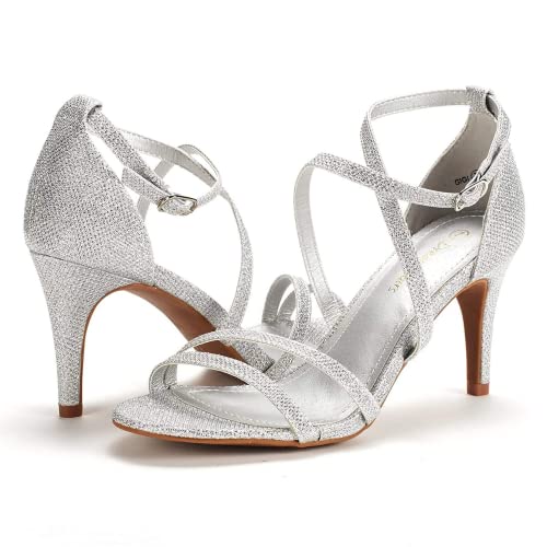 DREAM PAIRS DREAM PAIRS Women's Fashion Stilettos Open Toe Pump Heel Sandals,Size 7.5,Silver/Glitter,GIGI