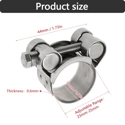 GYSRXS 4-Piece 23-25mm T-Bolt Hose Clamps, 304 Stainless Steel, Silver, Heavy Duty, Adjustable Pipe Clamp for 0.9"-1" Dia Range Hose - Image 2
