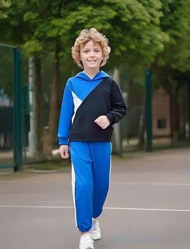 Image of Boys Clothes 2pcs Tween Boy Color Block Hoodie + Pants Little Boys Fall Winter Outfits Set, 4-12 Years