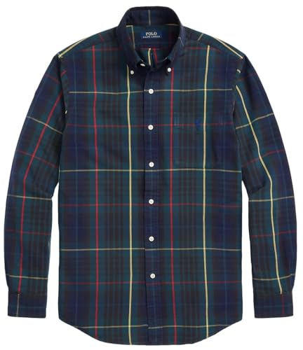 POLO RALPH LAUREN Chemise Oxford à carreaux coupe classique pour homme, Plaid vert/bleu marine, Taille XL