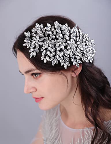 Teyglen Large Full Rhinestones Flower Bride Wedding Hair Comb Headband Luxurious Hair Accessories Dainty Crystals Bridal Side Hair Combs For Women Bride Girls (Colorful) #TOP1