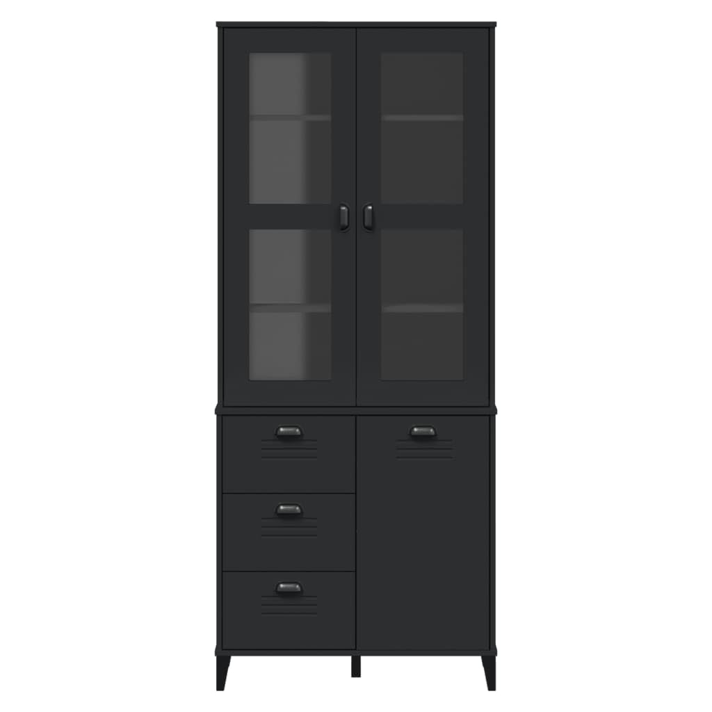 Viken - Tabla elevadora (80 x 40 x 190 cm, madera maciza de pino), color negro | Mucho espacio de almacenamiento, puertas de vidrio templado, asas prácticas, resistentes y duraderas