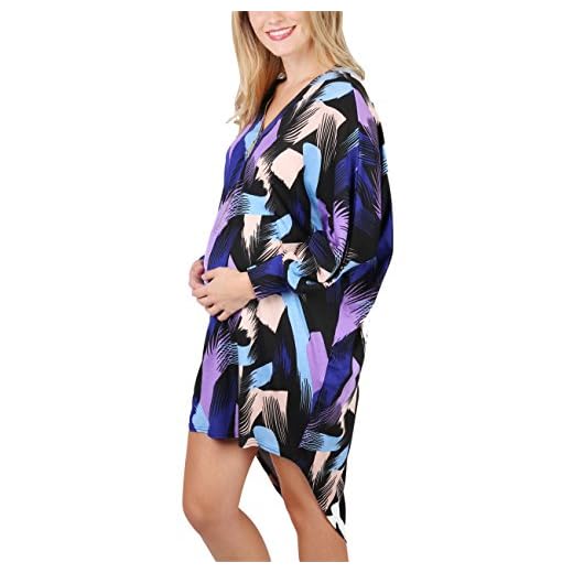 KRISP Top Tunique Maternité Asymétrique Décolleté Vêtement Grossesse Tenue Pas Cher, Noir/Violet, S, 9054-BLKPUR-S