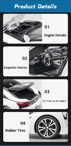 Image of 1:22 Scale Big BMW I8 Toy Car | Metal Pullback Diecast Car for Kids with Openable Doors, Sound, Light Effects Toy for Car Enthusiasts (Color As Per Available),white