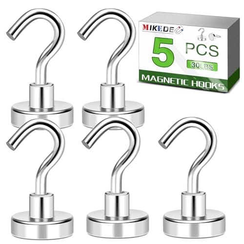 MIKEDE Heavy Duty Magnetic Hooks for Refrigerator Hanging Strong Locker Magnetic Hanger for Cabins Grill - 5 Pack 30lbs+