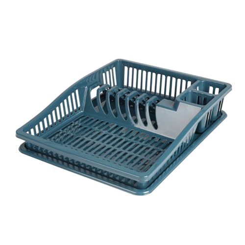 Urban Living Sonoma Geschirrkorb mit Tablett, 38,5 x 31 x 8 cm, Zitadel, Blau