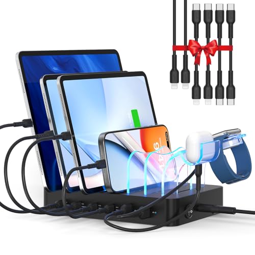SooPii Station de Charge 90 W pour Plusieurs appareils, Station de Charge USB C à 6 Ports avec 6 câbles Courts Mixtes, Station de Charge PD 20 W pour...