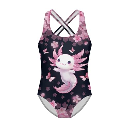Image of WELLFLYHOM Girls Bathing Suits Size 5-14 One Piece Cross Back Swimsuit Sleeveless Full Coverage Swimwear for Beach Swimming