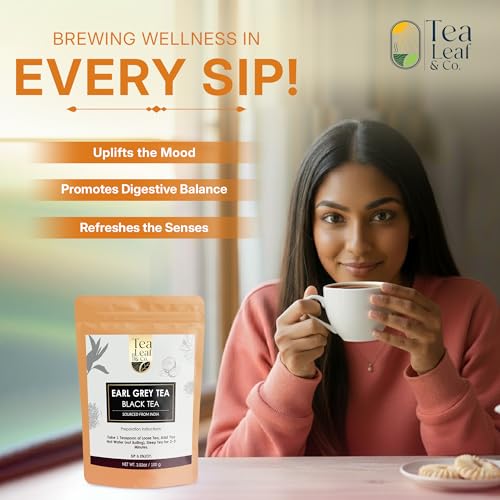 Image of Tealeaf & Co. Earl Grey Black Tea Blended with Bergamot Extract (Loose Leaf Form) - Premium Sweet & Sour Flavored Tea - Contains Low Caffeine - Upto 50 Servings (3.52oz /100gm)