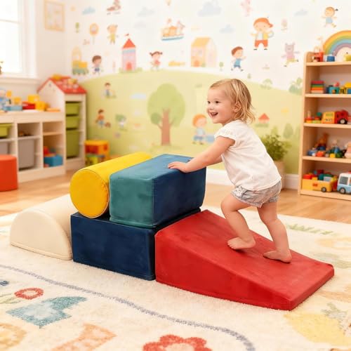 YULEYU Bloques de Espuma, Juego Psicomotricidad de 5 Bloques para Pequeños, Juguetes de Construcción Pila Escalar Gatear, Suaves para Aprendizaje Temprano Habilidades Motoras, Multicolor