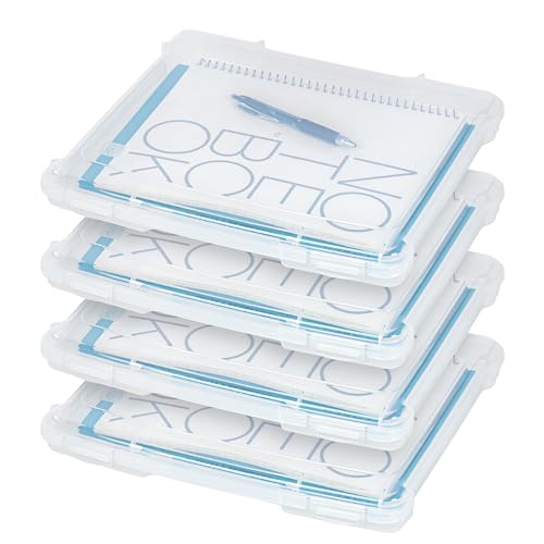 IRIS USA Board Game Storage Craft Organizer Box with Snap-Tight Latch Lid, 4-Pack Portable Plastic Case Bin for Puzzles, Magazines, Hobbies, Art...