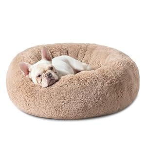Bedsure Donut Dog Bed Large – Calming Dog Bed for Anti-Anxiety, Round Dog Bed Washable, Fluffy Pet Beds for Large Dogs, Camel, 80x80x20cm