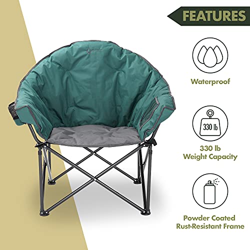 Arrowhead Outdoor Oversized Heavy-Duty Club Folding Camping Chair W/External Pocket, Cup Holder, Portable, Padded, Moon, Round, Saucer, Supports 330Lbs, Carrying Bag, Usa-Based Support #TOP2