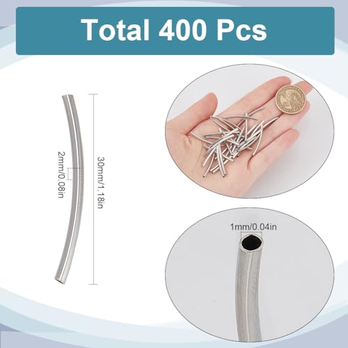 SUNNYCLUE 1 BOX 400PCS 3cm Silver Long Tube Spacer Beads Curved Beads Metal Brass Noodle Tube Hanger Links Spacers Loose Bead Bulk for jewellery Making Charms Diy Earring Necklace Bracelet Crafts - Image 2