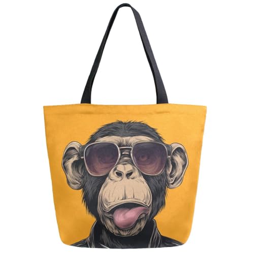 Fashion Dressed Monkey Make Faces Extra Large Canvas Gym Shoulder Tote,Durable Daily Reusable Top Handle Bag for Mens Womens Yoga Weekender Picnic Beach Travel Market Shopping