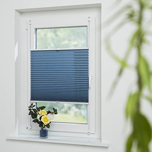 Homelia Plissee Crush-Effekt, blickdichte Transparenz, inkl.Klemmträgern, Montage ohne Bohren, Breite: 110 cm/Länge: 130 cm, Farbe: blau