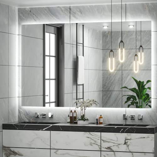 TETOTE 48 x 30 Inch LED Mirror Backlit Bathroom,Anti-Fog Mirror with Light,Dimmable,CRI90+,IP54 Water Proof,Wall Mounted Vanity Lighted Mirror,Horizontal Vertical