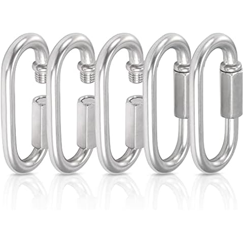 Kailund 2.3" Stainless Steel Chain Quick Links 5 Pack 1/4" Heavy Duty Repair Chain Link, D Shape Chain Locking Quick Safety Chain Connector Link - 860 Lbs Capacity Cover