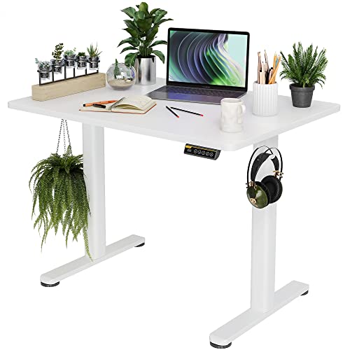 Claiks Electric Standing Desk, Adjustable Height Stand up Desk, 40x24 Inches Sit Stand Home Office Desk with Splice Board, White Frame/White Top