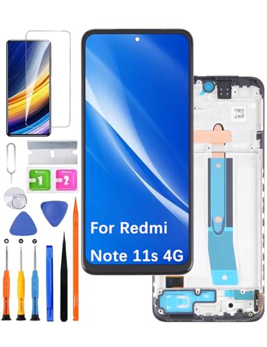 Pantalla de repuesto para Xiaomi Redmi Note 11s 4G LCD, 2201117SG 2201117SI Pantalla LCD TFT Ensamblaje Digitizador de Pantalla Kit de Reparación (Negro con Marco, Sin Marco para Redmi Note 11s 5G)