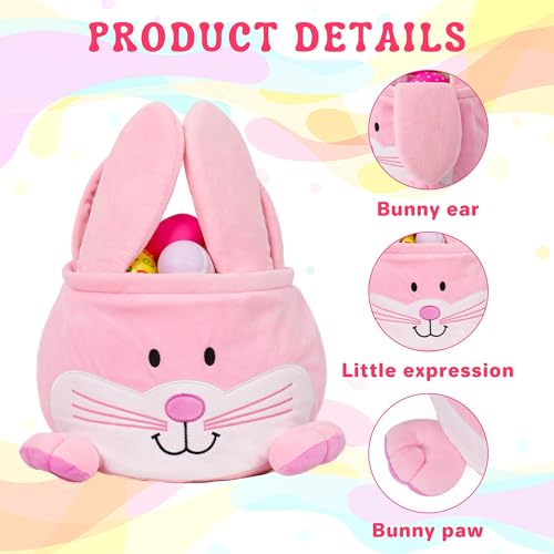 Image of Easter Bunny Baskets for Kids,With foldable ears,Cute egg hunting bag bucket,Easter gifts for boys and girls (PINK)