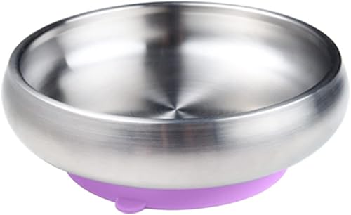 x Little.b Cuenco para cereales de acero inoxidable 1810 de doble pared con base de succión 20 onzas 20.3 fl oz (morado)