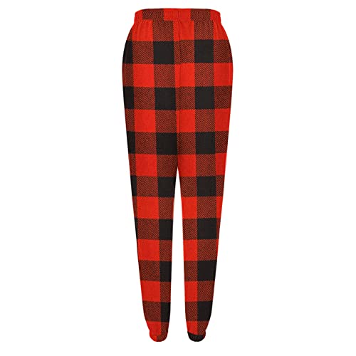 Christmas Baggy Yoga Sweatpants For Women Buffalo Plaid Comfy High Waisted Jogger Pants Oversized Color Block Workout Pants #TOP5