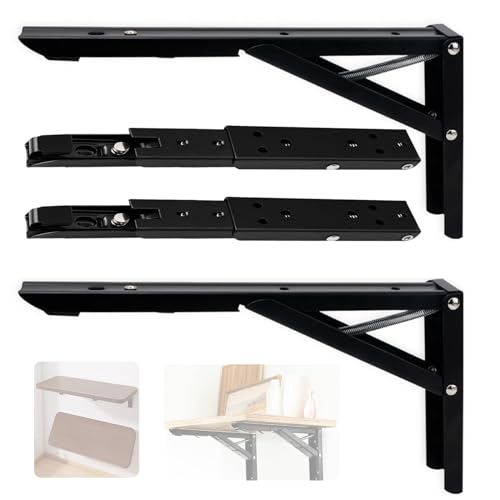 ANTEISI Fold Down Table Wall Mounted Hinges, 4 Pcs Folding Shelf Brackets, Heavy Duty Space-Saving Wall Desk Drop Leaf Table Hinges for Floating Shelves