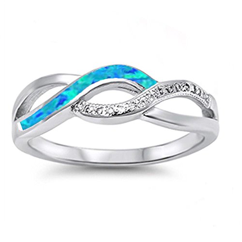 Oxford Diamond Co Lab Created Blue Opal Twisted Band Infinity .925 Sterling Silver Ring Sizes 4-12 (12)