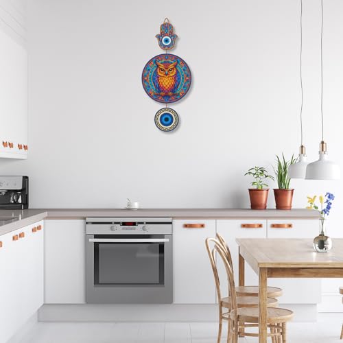 Image of GiftOday Owl Shape Wooden Wall Hanging For Home & Kitchen Decor | Evil Eye Decoration Living Room, Bedroom | Modern Artwork | Mdf Item | Wall Hanging Ornament Door Decorative (18 x 30 CM)
