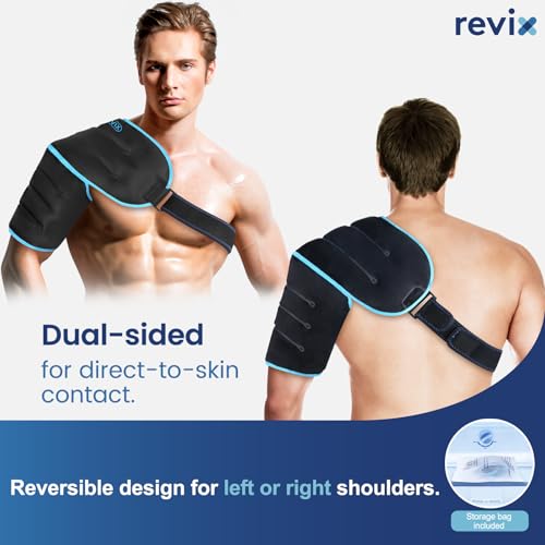 REVIX XL 3D Shoulder Cold Pack for Pain Relief and Recovery - Hot/Cold Compression Gel Wrap for Men & Women