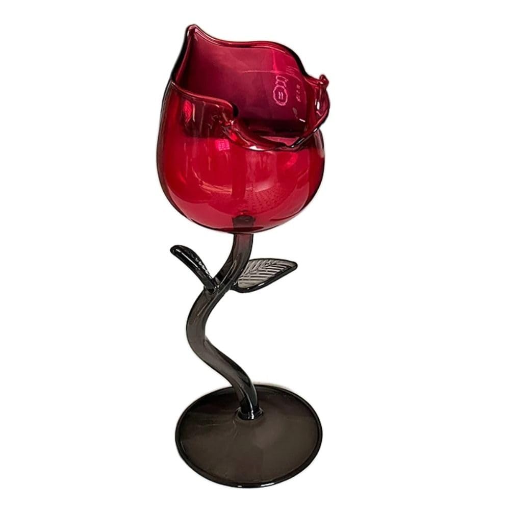 Rose Wine Glasses,Romantic Flower Cocktail Glass, Rose Flower Goblet,for Party Bar Wedding Festival(Black)