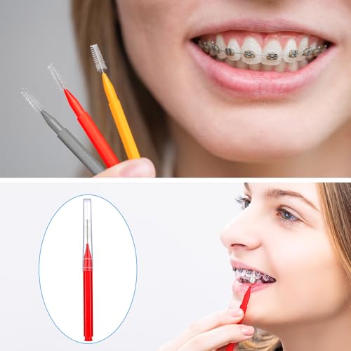 Image of Patelai 100 Pieces Braces Dental Brush for Cleaner Interdental Toothpick Dental Tooth Flossing Head Oral Hygiene Flosser Toothpick Cleaners Tooth Tool(Mixed Colors,Mixed Size)