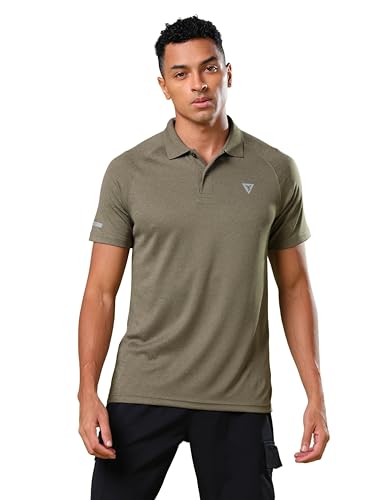 Image of TECHNOSPORT Men's 100% Polyester Slim Fit Self-Design Half Sleeve Polo T-Shirt with Double Cool, SPF50+ Properties for Gym, Workout 7 Regular Use