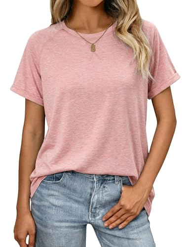 Litherday Top Casual para Mujer de Manga Corta con Corte Suelto y Cuello Redondo Top con Mangas Dobladas para el Día a Día