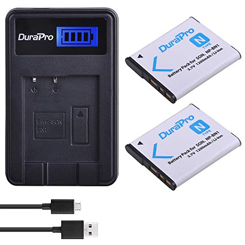 DuraPro 2Pcs NP-BN1 Battery + LCD USB Charger for Sony Cyber-Shot DSC-W800,DSC-WX220,DSC-W830,DSC-W810,Sony DSC-QX30,DSC-QX100,DSC-QX10 Digital Camera