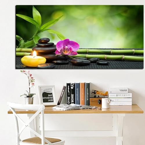 Affiche d'art photo pour mur vide de salon | Grand tableau orchidée Zen 80x160 cm encadré